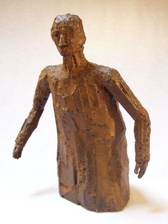 Sculpture titled "L'homme au manteau" by Jacques Hellegouarch (Jaco), Original Artwork, Metals