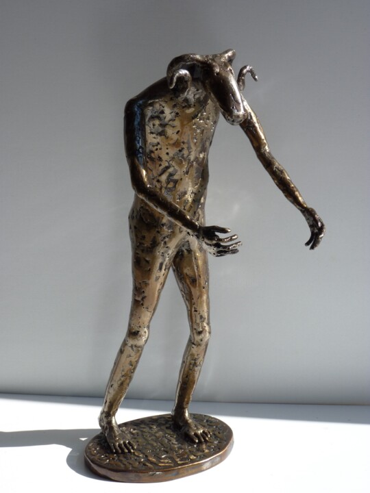 Sculpture titled "Homme-bélier" by Jacques Hellegouarch (Jaco), Original Artwork, Metals