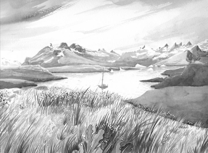 Pintura titulada "mouillage Islandais" por Kiddo, Obra de arte original, Tinta