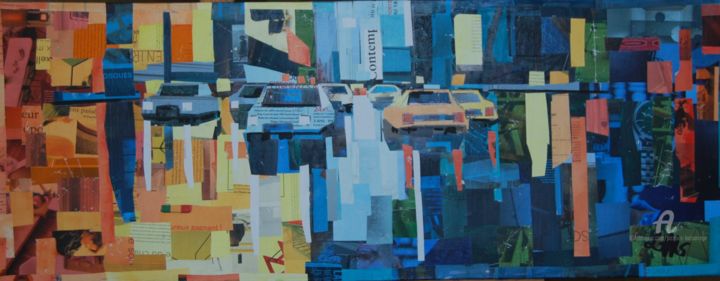 Collages titled "New York trafic" by Jacques Lacourrege, Original Artwork