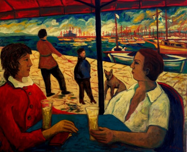 Peinture intitulée "Les amoureux du port" par Jacques Metairie, Œuvre d'art originale