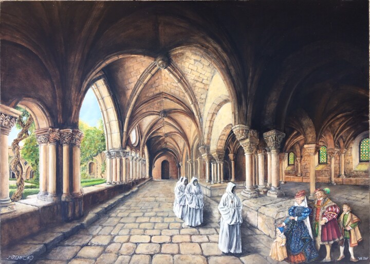 Peinture intitulée "Visite au Monastère" par Jacques Moncho (Art d'antan), Œuvre d'art originale, Huile