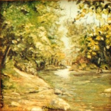 Painting titled "La cascade II" by Jacques Moncho (Art d'antan), Original Artwork, Oil