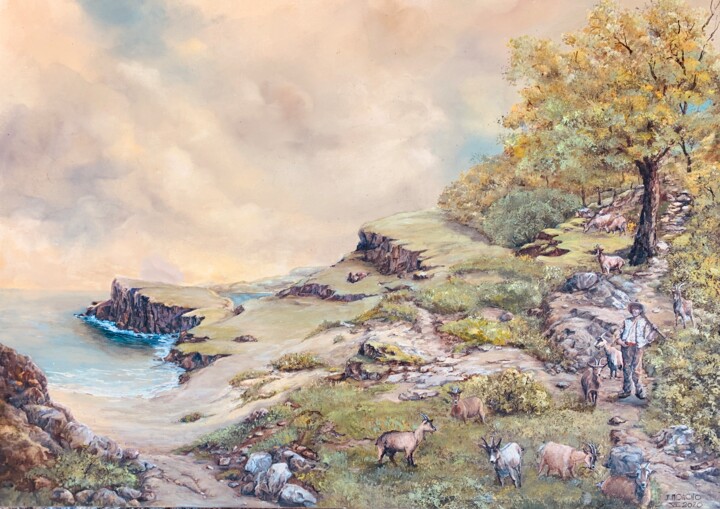 Peinture intitulée "Le chevrier" par Jacques Moncho (Art d'antan), Œuvre d'art originale, Huile Monté sur Châssis
