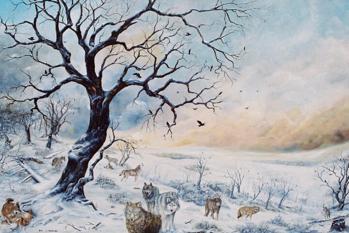 Peinture intitulée "Les loups" par Jacques Moncho (Art d'antan), Œuvre d'art originale, Huile