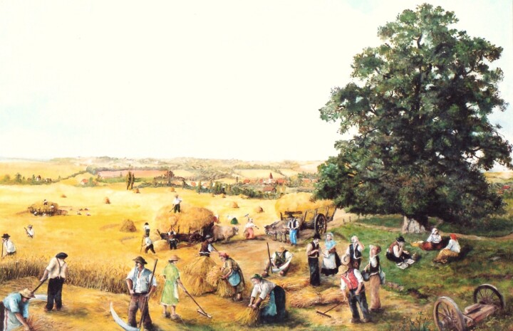 Peinture intitulée "La moisson" par Jacques Moncho (Art d'antan), Œuvre d'art originale, Huile