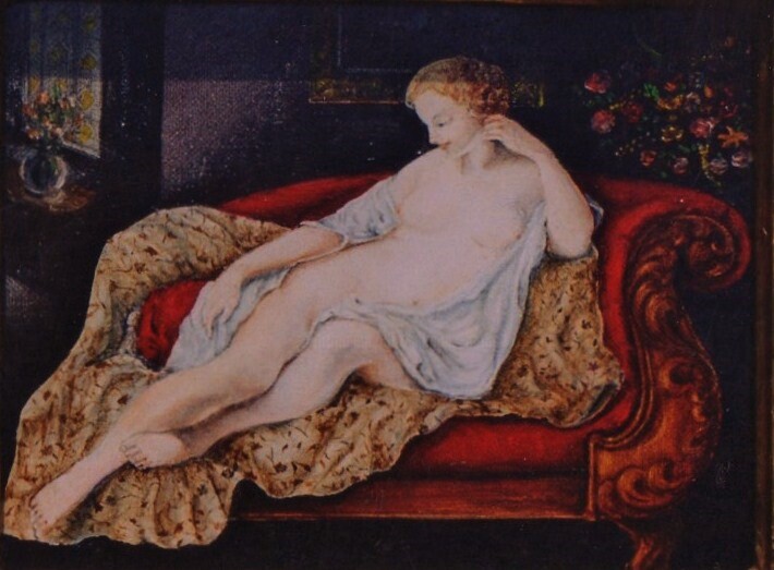 Peinture intitulée "La rêveuse" par Jacques Moncho (Art d'antan), Œuvre d'art originale, Huile