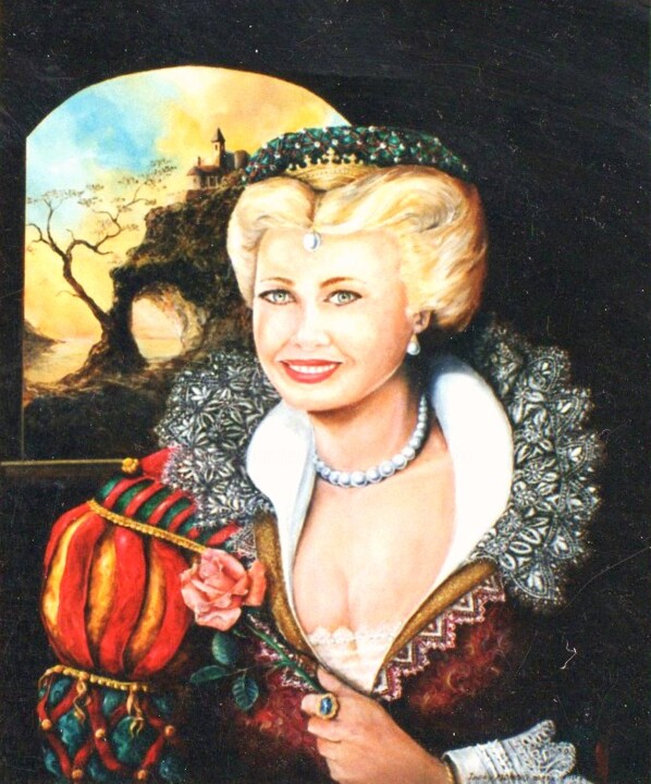 Peinture intitulée "La Dame à la rose" par Jacques Moncho (Art d'antan), Œuvre d'art originale, Huile