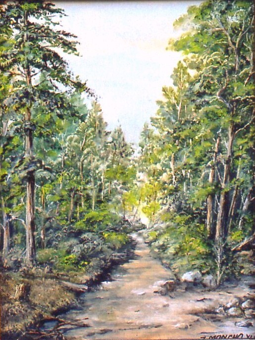 Картина под названием "Forêt de pins" - Jacques Moncho (Art d'antan), Подлинное произведение искусства, Масло