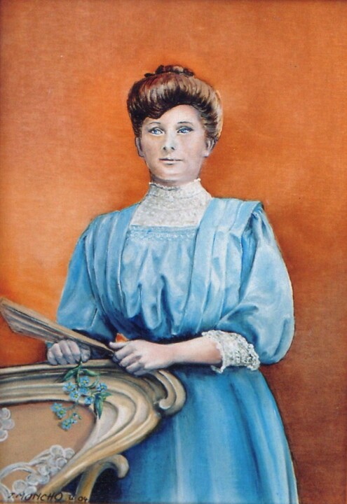 Painting titled "Grand Mère de Mme..…" by Jacques Moncho (Art d'antan), Original Artwork, Oil