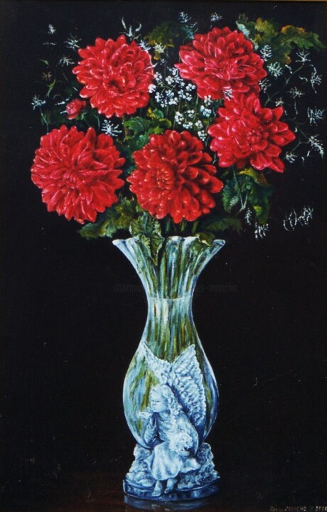 Peinture intitulée "Vase en cristal ave…" par Jacques Moncho (Art d'antan), Œuvre d'art originale, Huile