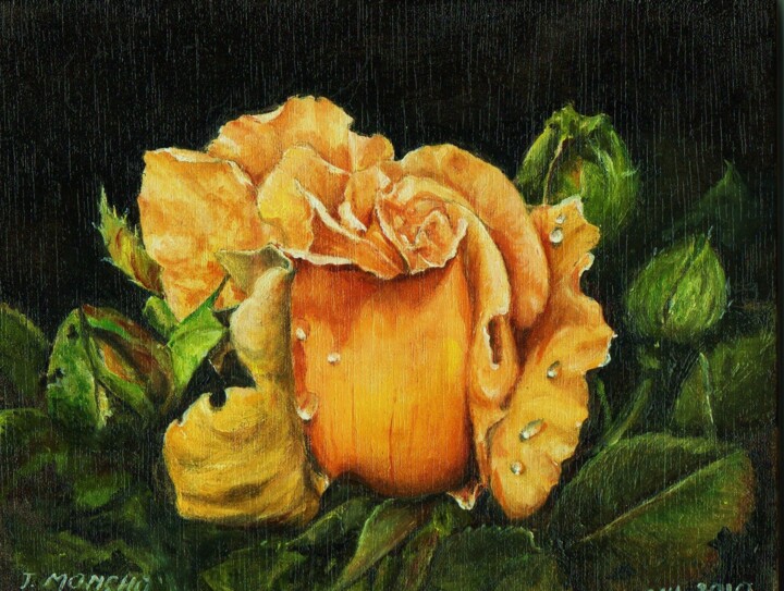 Pintura intitulada "Une rose jaune pour…" por Jacques Moncho (Art d'antan), Obras de arte originais, Óleo