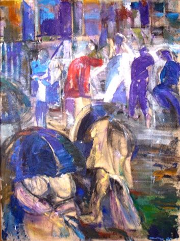 Pittura intitolato "Les Parapluies" da Jacques Muller, Opera d'arte originale