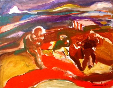 Malarstwo zatytułowany „Dans les Dunes” autorstwa Jacques Muller, Oryginalna praca