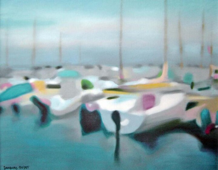 Peinture intitulée "port de Sciez01" par Jacques Oudot, Œuvre d'art originale