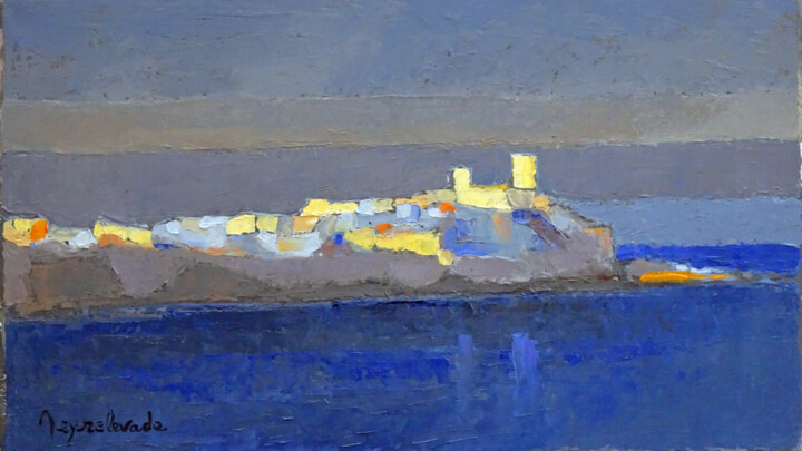 Pintura intitulada "Baie d'Antibes" por Jacques Peyrelevade, Obras de arte originais, Óleo