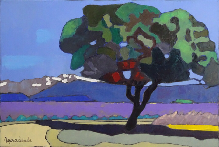 Painting titled "Arbre sur le platea…" by Jacques Peyrelevade, Original Artwork, Oil Mounted on Wood Stretcher frame