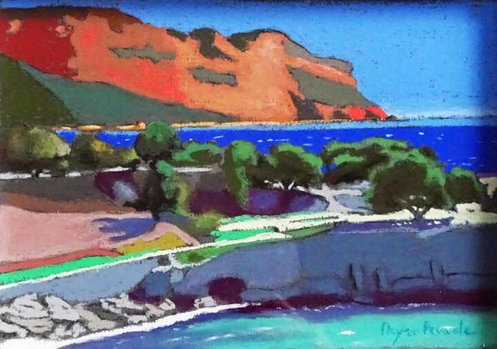 Peinture intitulée "Cassis, la Presqu'î…" par Jacques Peyrelevade, Œuvre d'art originale, Pastel Monté sur Carton