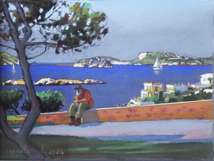 Peinture intitulée "Mer au parc Valmer" par Jacques Peyrelevade, Œuvre d'art originale, Pastel