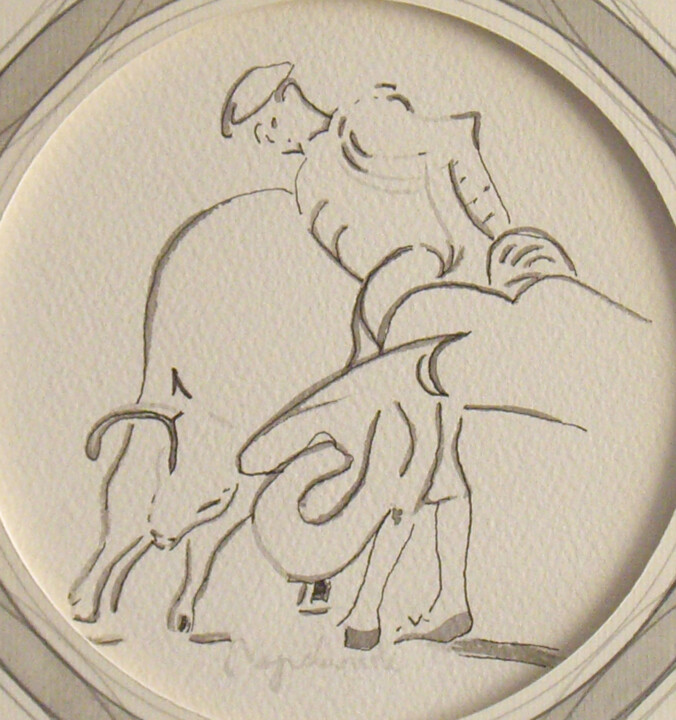 Dibujo titulada "Corrida, encre" por Jacques Peyrelevade, Obra de arte original, Tinta Montado en Cartulina