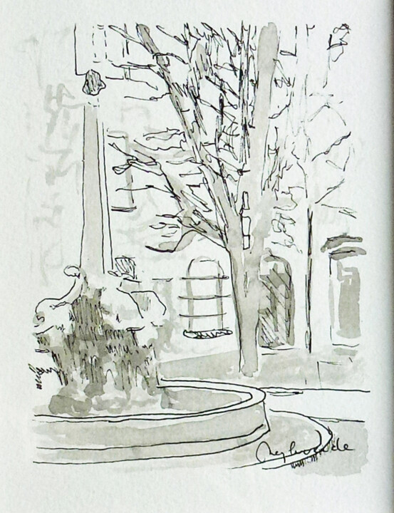 Dessin intitulée "Aix, place des 4 da…" par Jacques Peyrelevade, Œuvre d'art originale, Autre