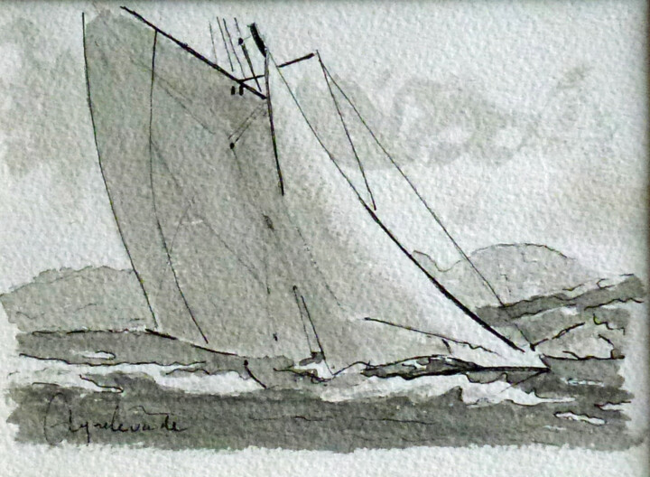 Desenho intitulada "La régate" por Jacques Peyrelevade, Obras de arte originais, Tinta Montado em Cartão