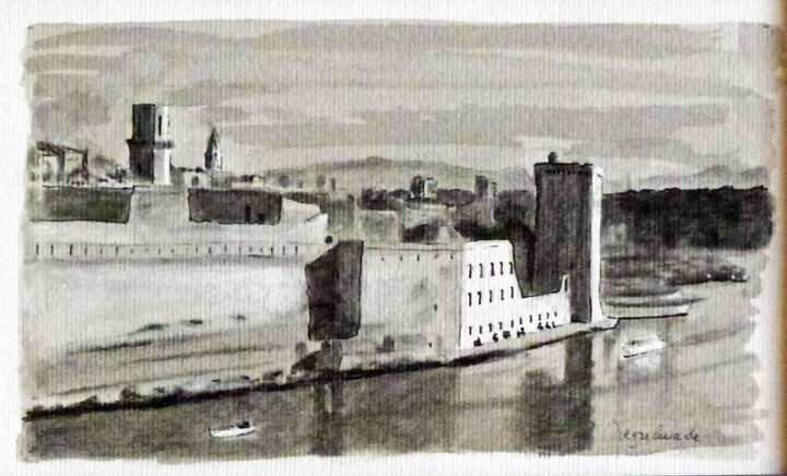 Drawing titled "Marseille, fort Sai…" by Jacques Peyrelevade, Original Artwork, Other Mounted on Cardboard