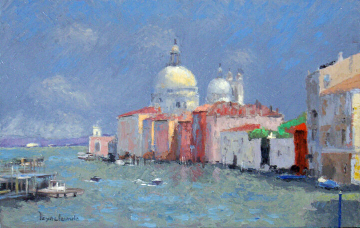 Painting titled "Basilique Santa Mar…" by Jacques Peyrelevade, Original Artwork, Oil Mounted on Wood Stretcher frame