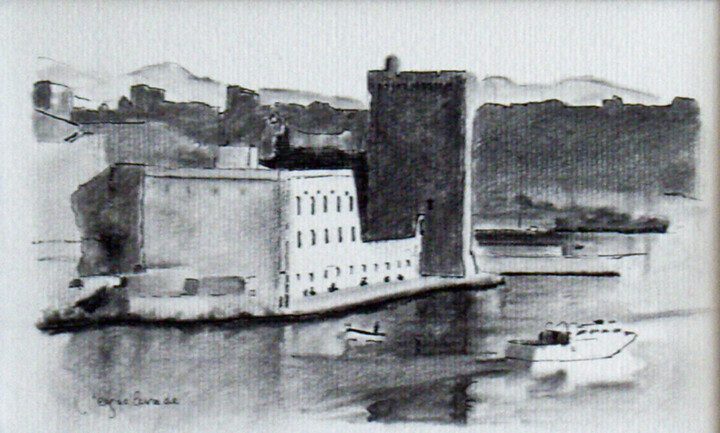 Dessin intitulée "Marseille fort Sain…" par Jacques Peyrelevade, Œuvre d'art originale, Encre Monté sur Carton