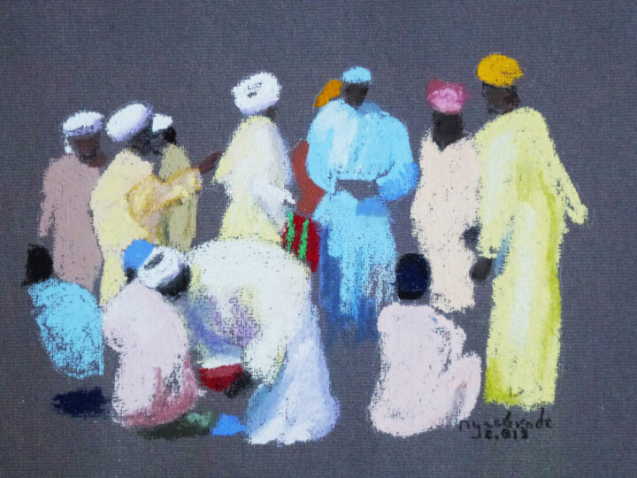 Drawing titled "le Souk" by Jacques Peyrelevade, Original Artwork, Pastel Mounted on Cardboard