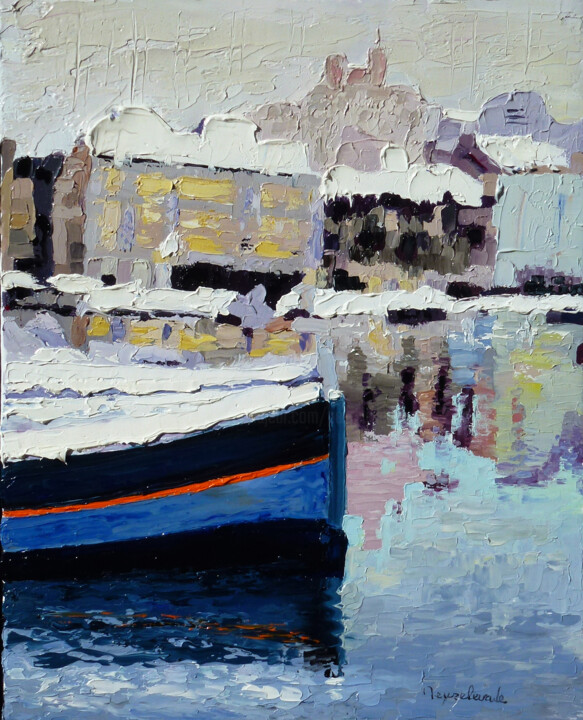 Painting titled "Vieux Port sous la…" by Jacques Peyrelevade, Original Artwork, Oil