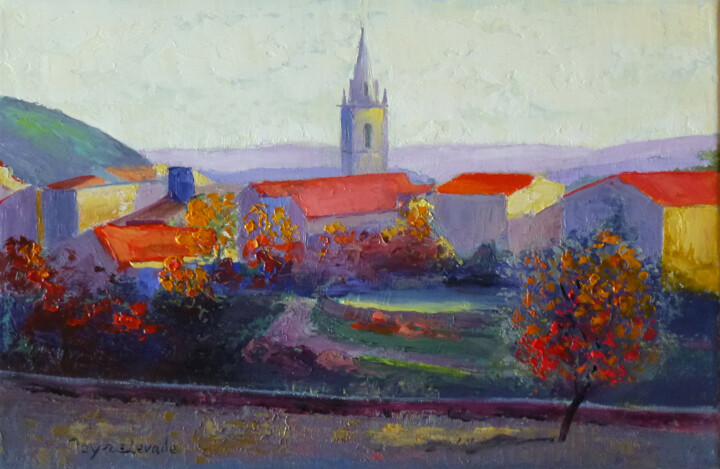 Painting titled "Village de Saumane" by Jacques Peyrelevade, Original Artwork, Oil