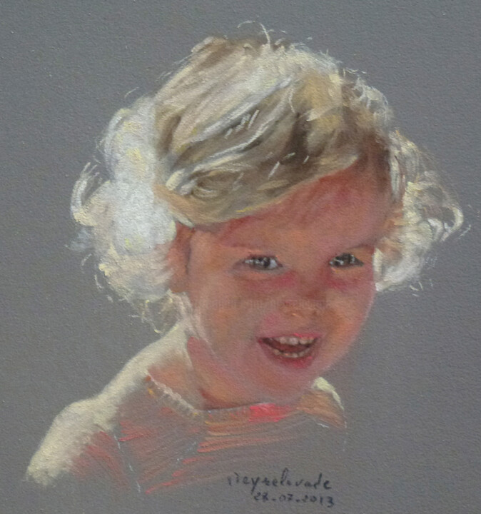 Painting titled "portrait d'enfant a…" by Jacques Peyrelevade, Original Artwork, Pastel