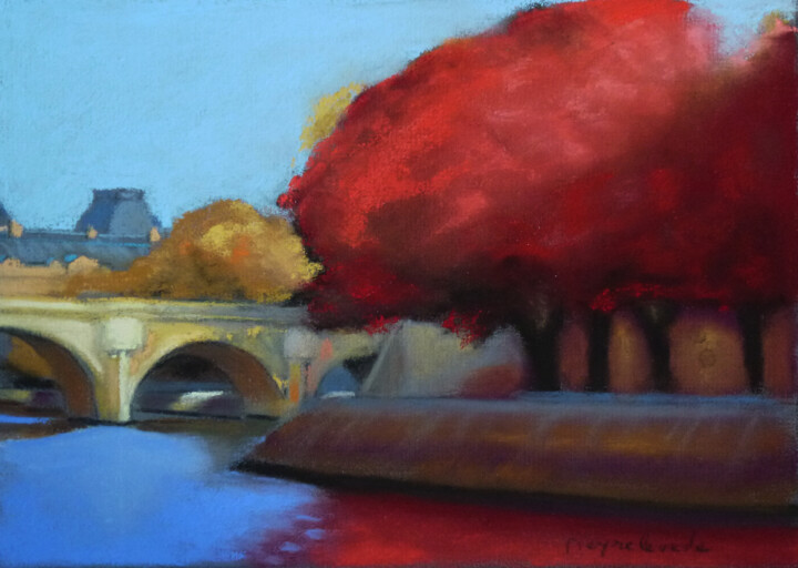 Painting titled "L'arbre rouge" by Jacques Peyrelevade, Original Artwork, Pastel Mounted on Cardboard
