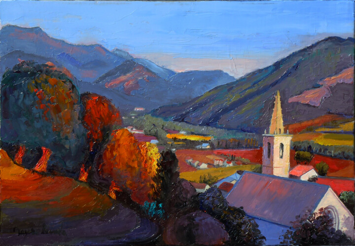 Painting titled "Seyne les Alpes: so…" by Jacques Peyrelevade, Original Artwork, Oil Mounted on Wood Stretcher frame