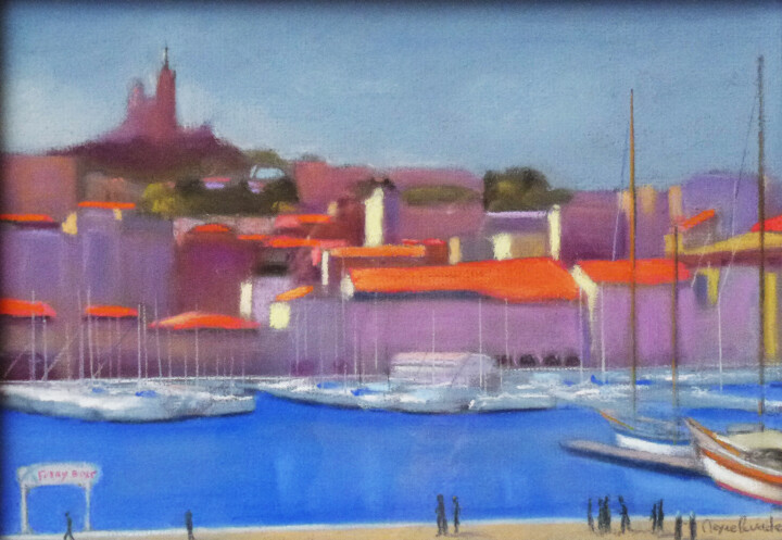 Painting titled "Passants sur le qua…" by Jacques Peyrelevade, Original Artwork, Pastel