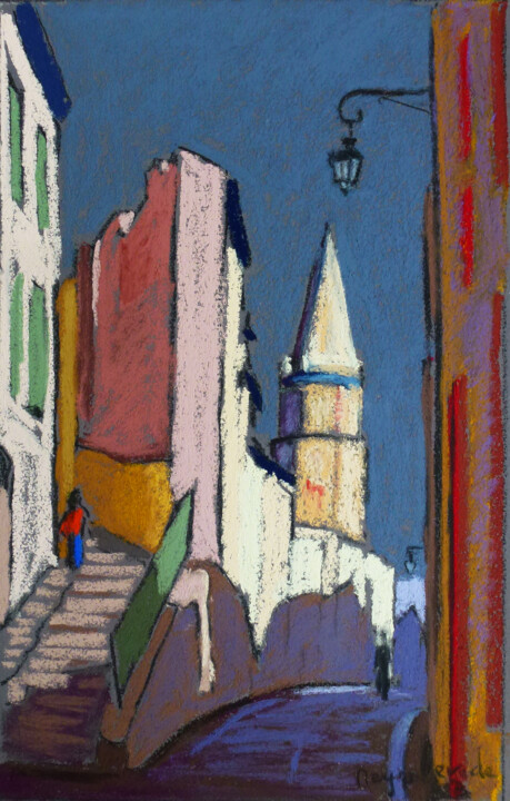 Peinture intitulée "Escaliers rue des M…" par Jacques Peyrelevade, Œuvre d'art originale, Pastel Monté sur Carton