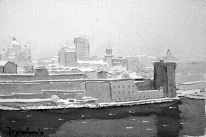 Dibujo titulada "Neige sur le fort S…" por Jacques Peyrelevade, Obra de arte original, Tinta