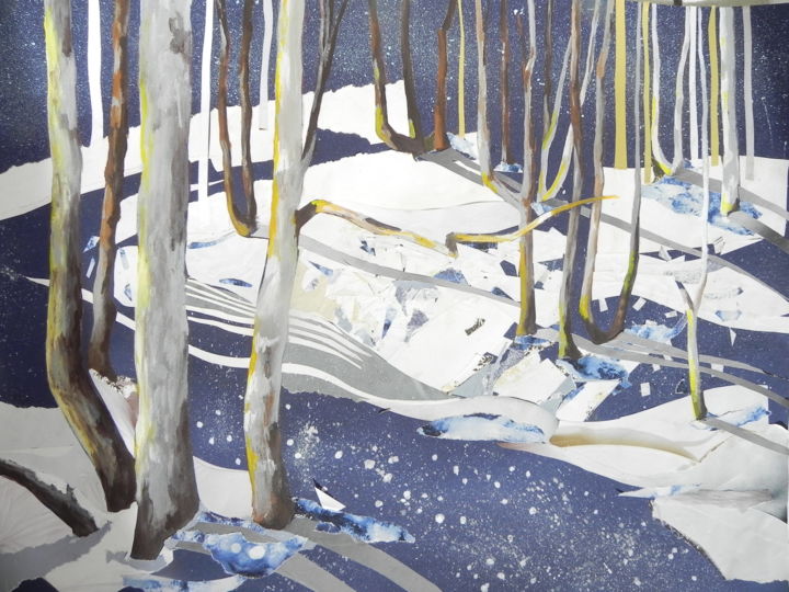 Collagen mit dem Titel "foret hiver" von Jacques Pierre Pichon, Original-Kunstwerk, Collagen