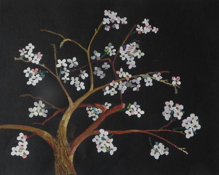 Collagen mit dem Titel "vieux cerisier" von Jacques Pierre Pichon, Original-Kunstwerk, Collagen
