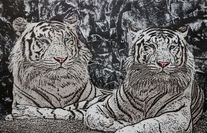 Gravures & estampes intitulée "Les deux frères" par Jacky Rouget, Œuvre d'art originale, Lithographie