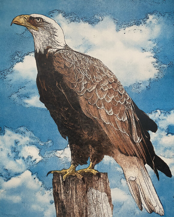 Printmaking titled "Aigle Royal" by Jacky Rouget, Original Artwork, Lithography