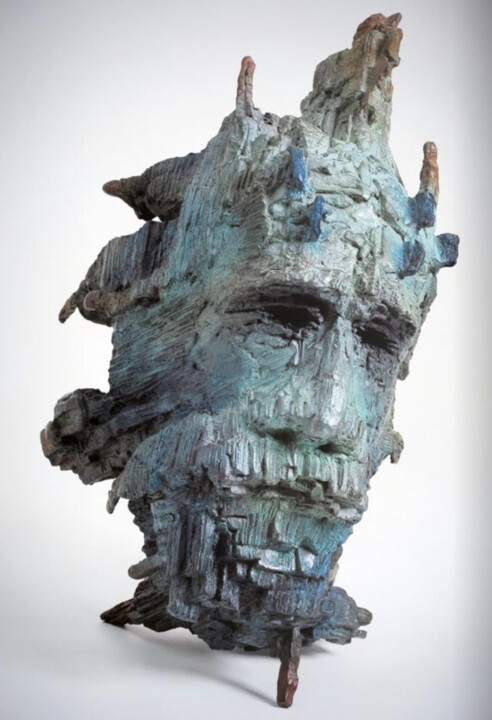 Скульптура под названием "Tête Blueu" - Jacques Soulard, Подлинное произведение искусства, Бронза