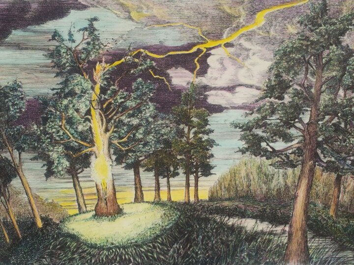 Peinture intitulée "La fin du vieil arb…" par Jacques Tafforeau, Œuvre d'art originale, Autre