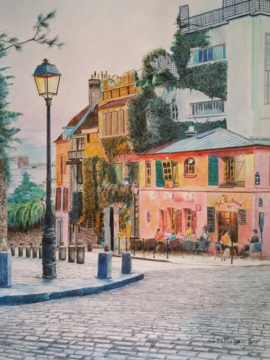 Peinture intitulée "La maison rose à Mo…" par Jacques Tafforeau, Œuvre d'art originale, Autre