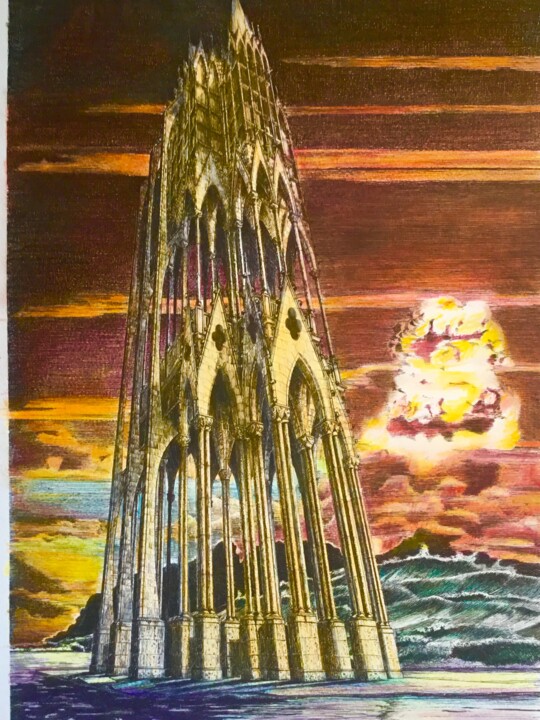 Картина под названием "Le temple menacé." - Jacques Tafforeau, Подлинное произведение искусства, Другой