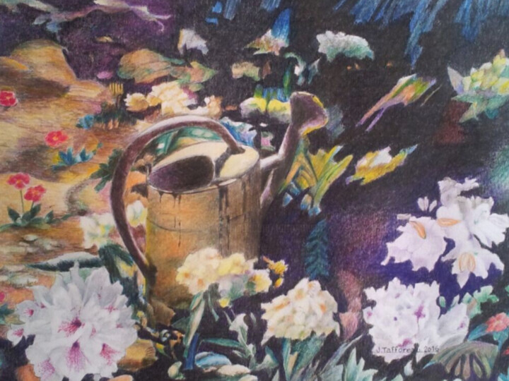 Peinture intitulée "Le petit jardin et…" par Jacques Tafforeau, Œuvre d'art originale, Autre