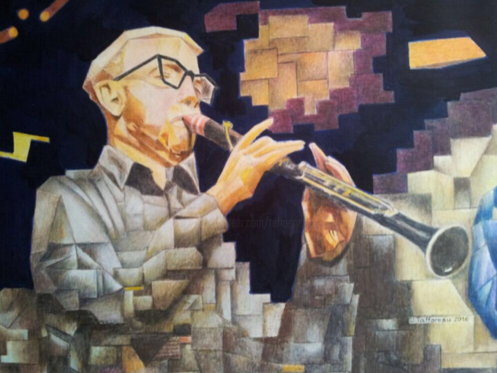 Malerei mit dem Titel "Woody le musicien." von Jacques Tafforeau, Original-Kunstwerk, Andere