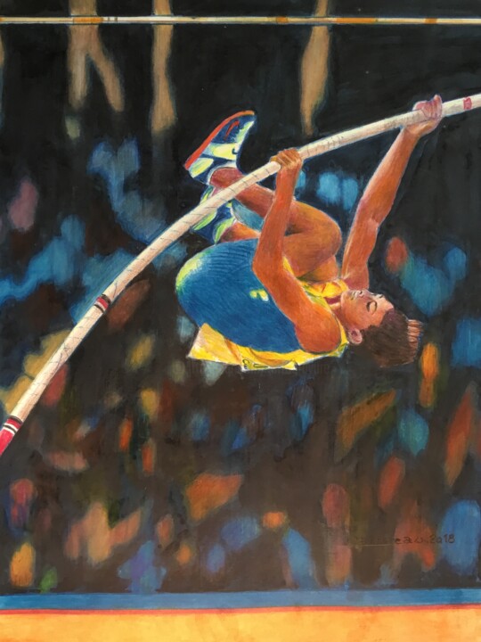 Peinture intitulée "Le saut à la perche…" par Jacques Tafforeau, Œuvre d'art originale, Autre