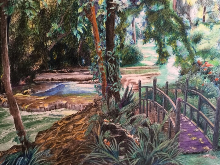 Painting titled "Nature : cascades." by Jacques Tafforeau, Original Artwork, Other